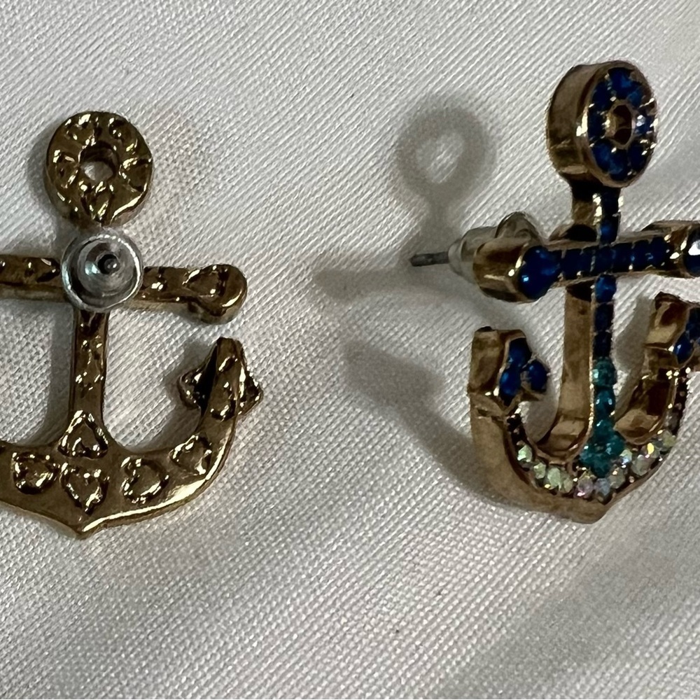 Betsey Johnson Gold and Blue Anchor Earrings